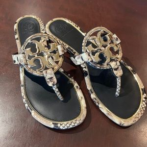 Tory Burch Metal Miller Stamped Snake Print Sandal